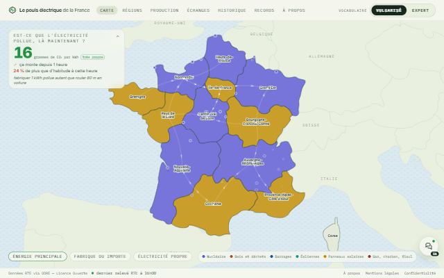 Aperçu du site Le pouls électrique de la France